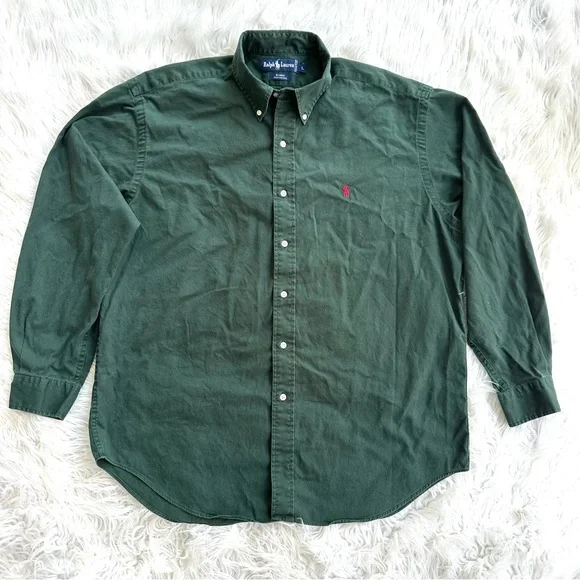 Vintage Ralph Lauren Shirt Adult Extra Large L Green Red Pony Chino Mens 90s - Picture 1 of 9